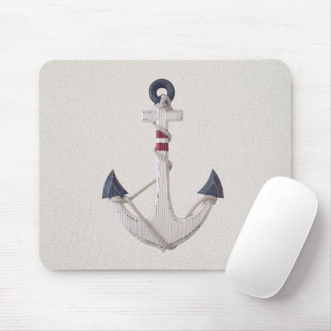 Mousepad Âncora Náutica De Madeira Em Fundo Neutro (Com mouse)