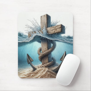 Mousepad Âncora Náutica e cruz na água do oceano