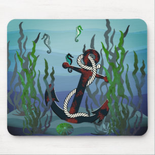 Mousepad Âncora náutica negra enferrujada/algas marinhas/ca