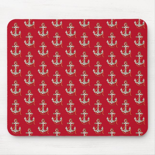 Mousepad âncora náutica prateada com corda (Frente)