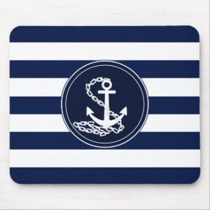 Mousepad Âncora No Marinheiro De Stripes Azul E Branco