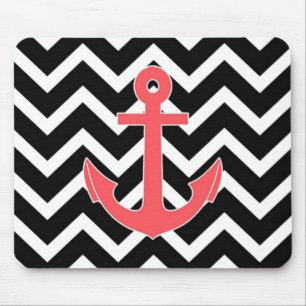 Mousepad Âncora Rosa Chevron Preto
