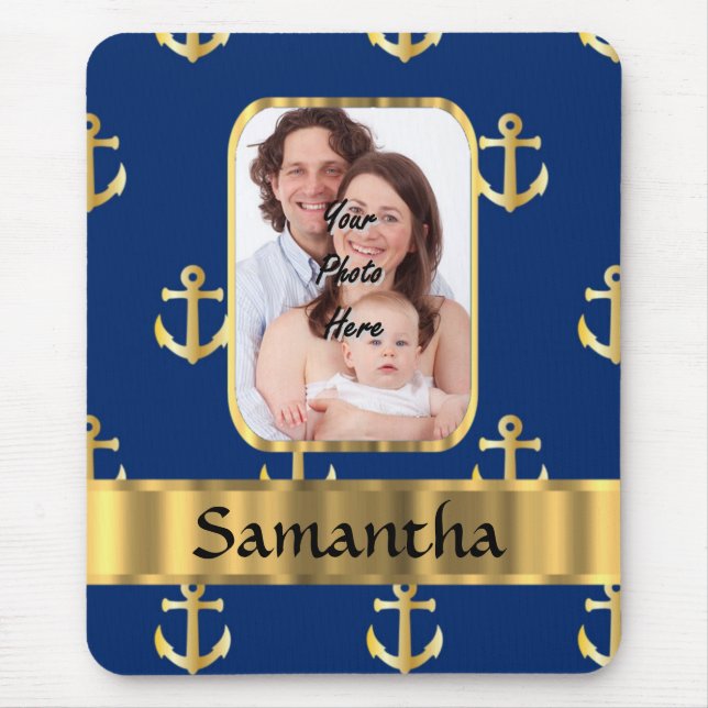 Mousepad Ancoragem azul e dourada, com padrão (Frente)
