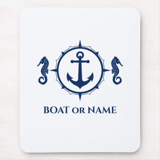 Mousepad Ancoragem náutica do cavalo Seu barco ou Nome Azul (Frente)
