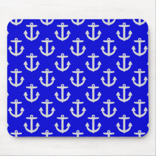 Mousepad Âncoras brancas em fundo azul