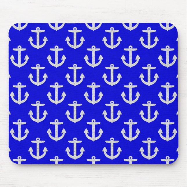 Mousepad Âncoras brancas sobre fundo azul (Frente)