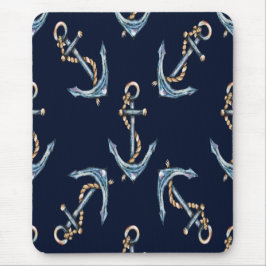 Mousepad Âncoras de Aquarela Azul-Marinho
