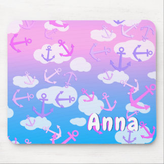 Mousepad Âncoras E Nuvens Fofo Cores Sonhadoras Nome Person