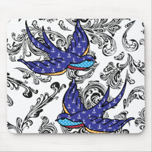 Mousepad andorinhas preto e branco do rolo