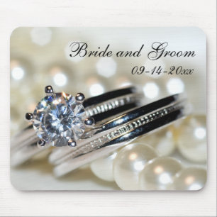 Mousepad Anéis e pérolas brancas que Wedding