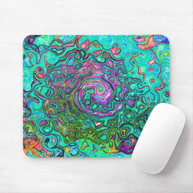 Mousepad Anel Abstrato Retro Líquido Aquamarine Groovy (Com mouse)