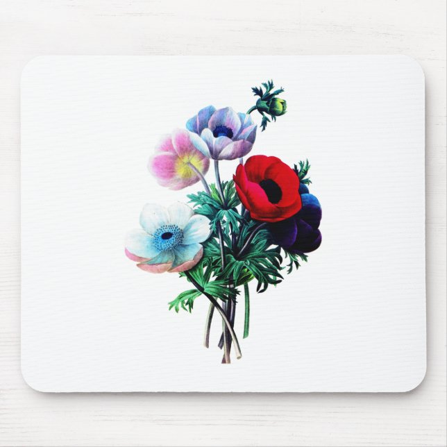 Mousepad Anêmonas brancas e azuis vermelhas por reformulaçã (Frente)