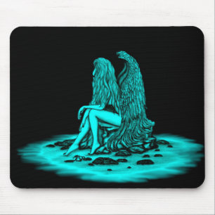 Mousepad Angel, perdido no pensamento, Design preto e verde