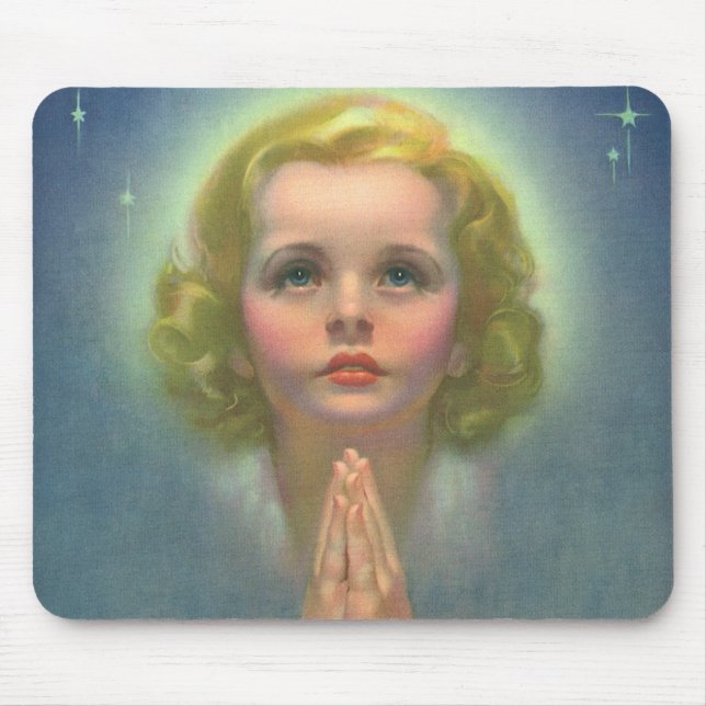 Mousepad Angélica loira com Halo e estrelas rezando (Frente)