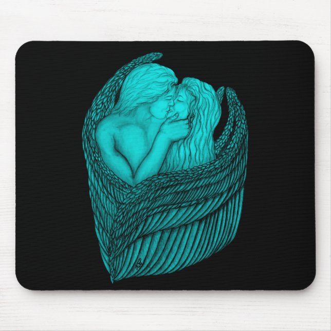 Mousepad Angels Kissing, Design preto e verde (Frente)