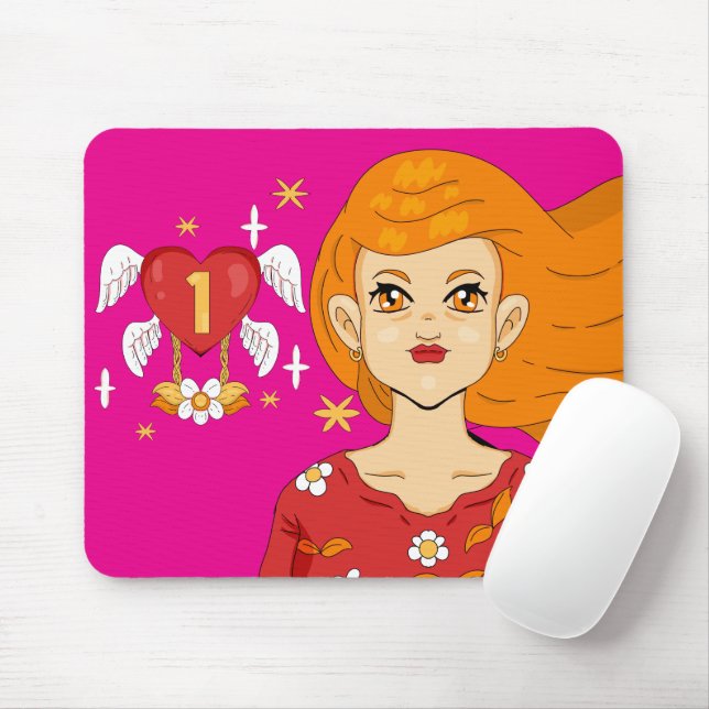 Mousepad Angle Number One Heart Long Blonde Hair Princess (Com mouse)