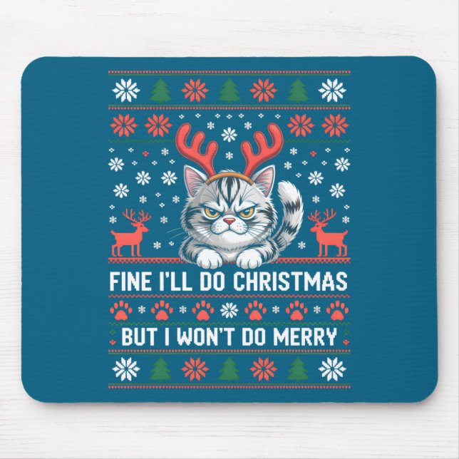 Mousepad Angry Antler Cat Funny Xmas Ugly Sweater Long Slee (Frente)