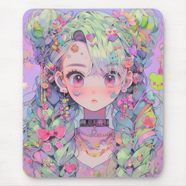 Mousepad Animadora do Pastel Harajuku Kawaii com Braids (Frente)