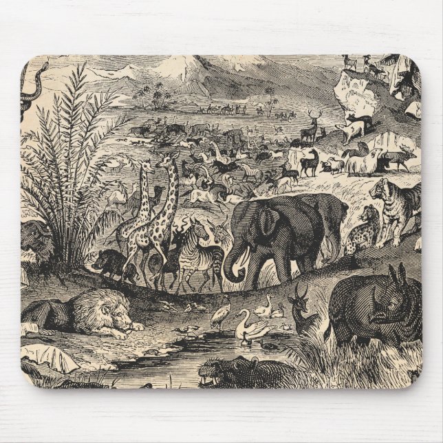 Mousepad Animais animais africanos da ilustração dos 1800s (Frente)