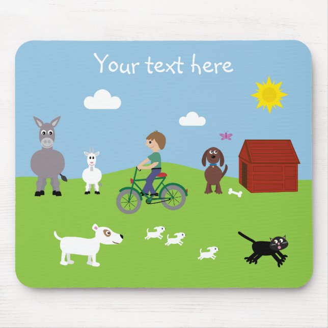 Mousepad Animais bonitos dos desenhos animados & bicicleta (Frente)
