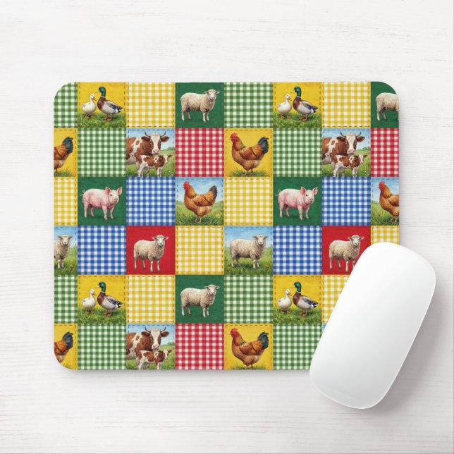 Mousepad Animais da Fazenda e Colcha de Retalhos Xadrez (Com mouse)