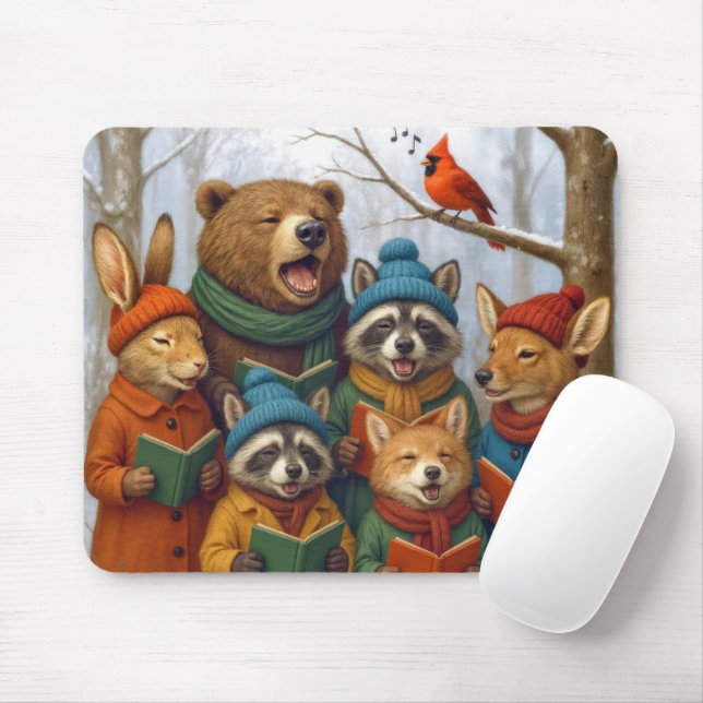 Mousepad Animais da Floresta de Natal Cantando Canções (Com mouse)