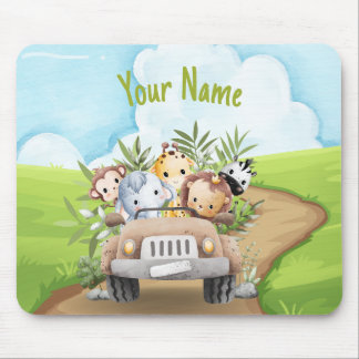 Mousepad Animais de Bebê Fofos da Selva Caminhão de Safari