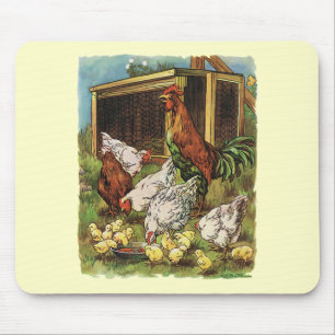 Mousepad Animais de fazenda do vintage, galo, galinhas,