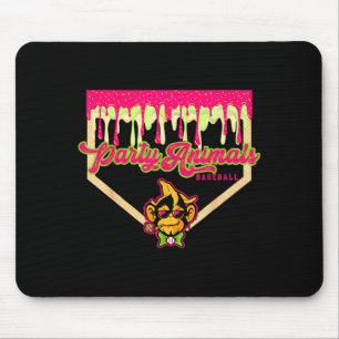 Mousepad Animais de festa beisebol prato pingando macaco