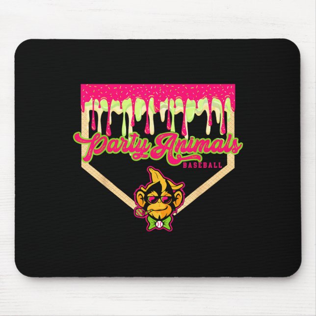 Mousepad Animais de festa beisebol prato pingando macaco  (Frente)