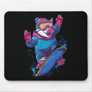 Mousepad Animais De Snowboard - Porco Num Snowboard