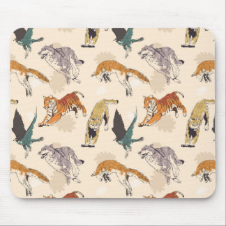 Mousepad Animais desenhados à mão no esboço retrô selvagem