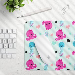Mousepad Animais do mar, Vida marinha, polvo, água-viva, co