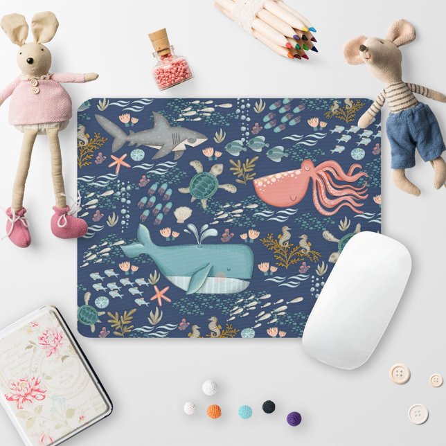 Mousepad Animais do Oceano Subaquático Azuis Octopus Arte d (Criador carregado)