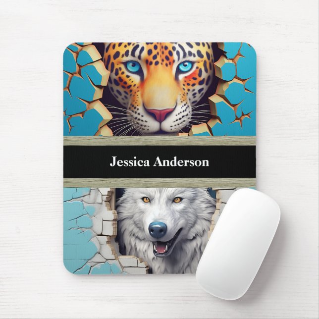 Mousepad Animais Modernos, Lobo-Leopardo (Com mouse)