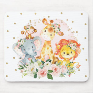 Mousepad Animais Safari Meninos Esmagam Flores Douradas