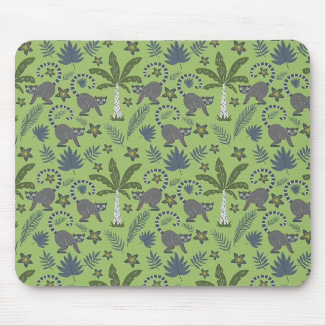 Mousepad Animais tropicais, sem soldadura, verdes e cinzas (Frente)