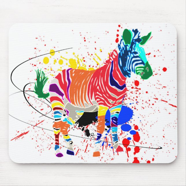 Mousepad Animais Zebra Arco-íris Padrão Monogramado Festa (Frente)