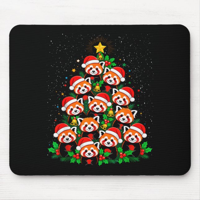 Mousepad Animal Xmas Tree Santa Hat Red Panda Christmas  (Frente)