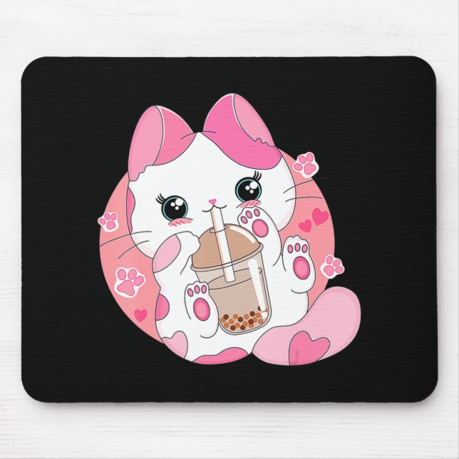 Mousepad Anime Bonito Kawaii Cat Boba Bubble Tea Girls Cost (Frente)