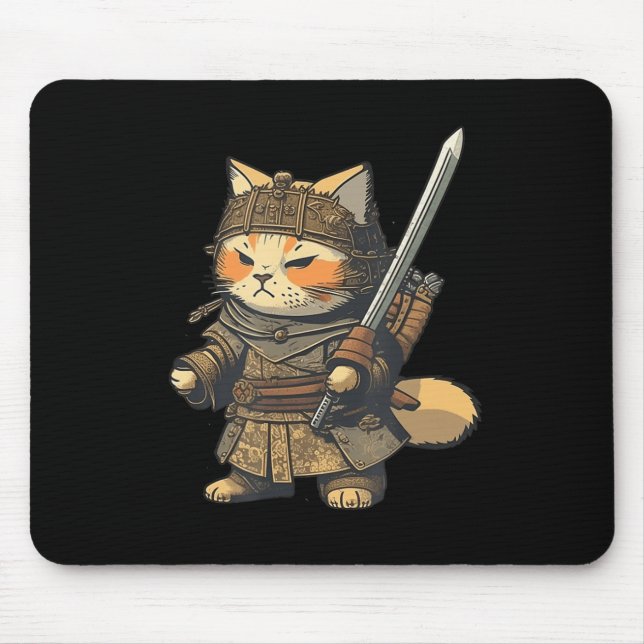 Mousepad Anime de Gato Samurai do Estilo Japonês Kawaii (Frente)