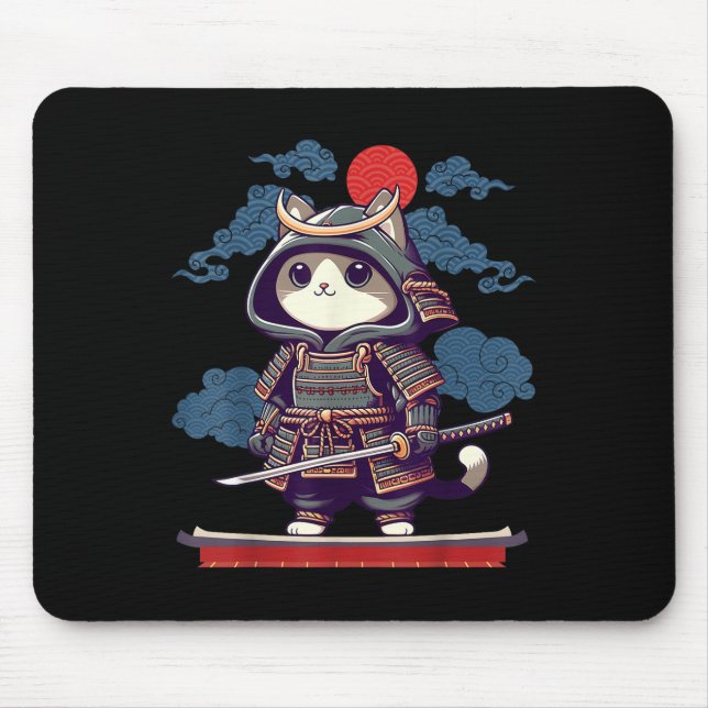 Mousepad Anime Gato Samurai Japonês Tattoo Kawaii Ninja (Frente)