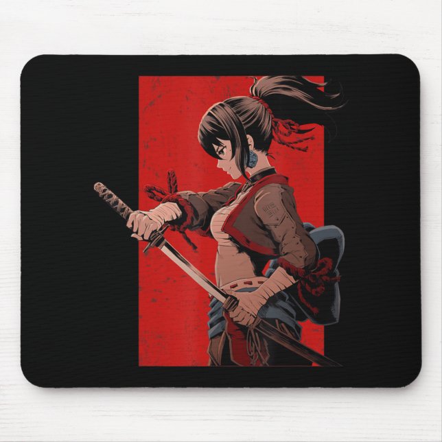 Mousepad Anime Girls Teens Samurai Waifu Japonês Otaku Kaw (Frente)