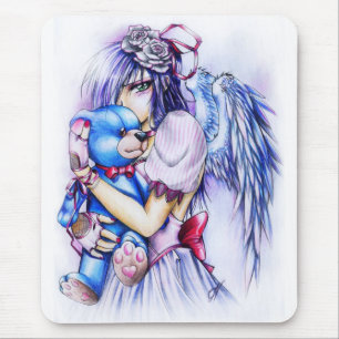 Mousepad Anime Gothic Pink Angel Girl Com Ursinho