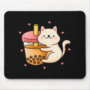 Mousepad Anime Kawaii Cat Boba Bubble Tea Anime Merch prese