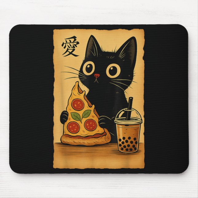 Mousepad Anime Kawaii Japonês Cat Zza A Tea Cat Comendo Zza (Frente)