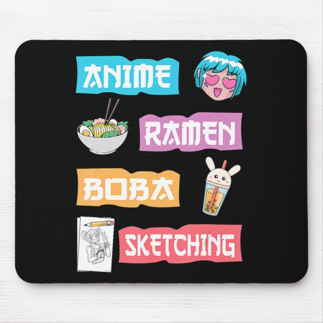 Mousepad Anime Ramen Boba Sketching Kawaii Anime Mer (Frente)