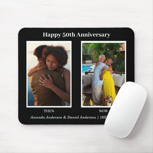 Mousepad Aniversário da Colagem de Fotos em Preto e Branco  (Com mouse)