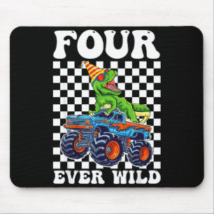 Mousepad Aniversário de 4 anos de crianças selvagens dinoss
