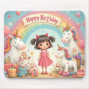 Mousepad Aniversário de Menina com Unicórnios & Arco-íris